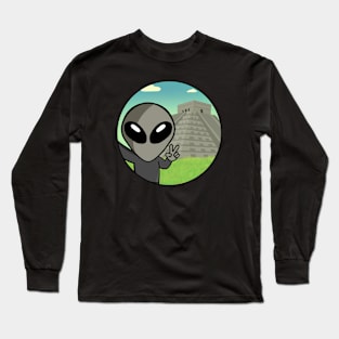 Space Alien Selfie Chichen Itza - Version 2 Long Sleeve T-Shirt